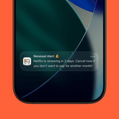 SubscriptionCat push notification reminder alerting user of an upcoming subscription renewal